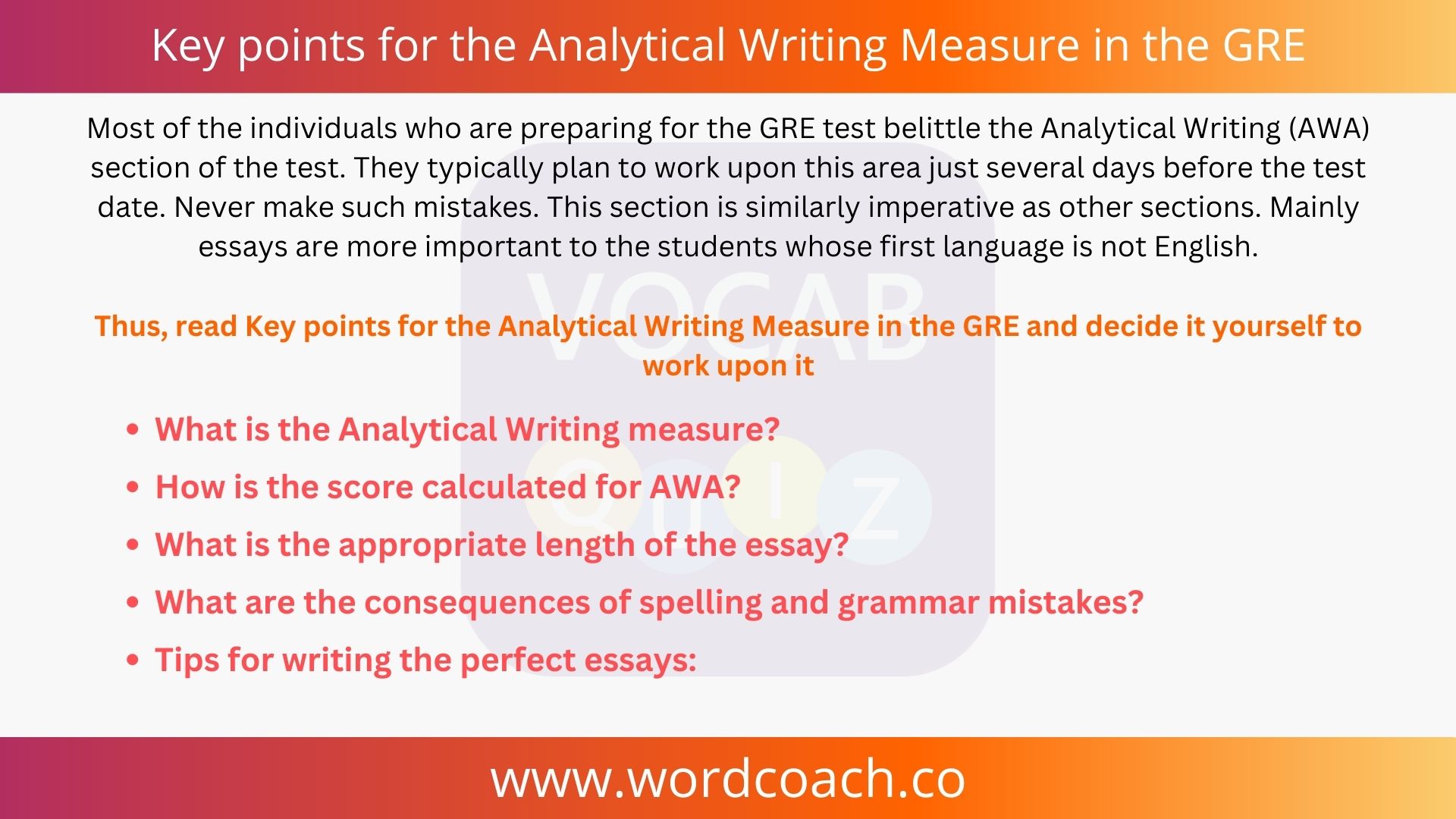 Key points for the Analytical Writing Measure in the GRE - wordcoach.co
