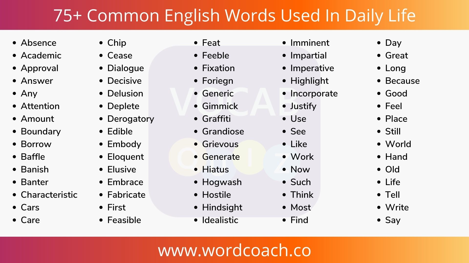 75+ Common English Words Used In Daily Life - wordcoach.co