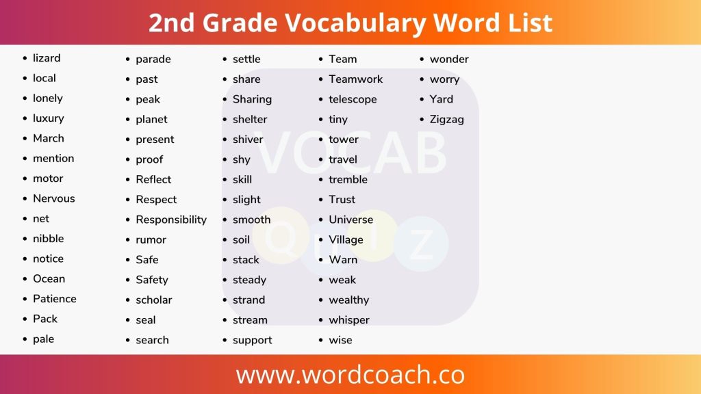 2nd Grade Vocabulary Word List - wordcoach.co