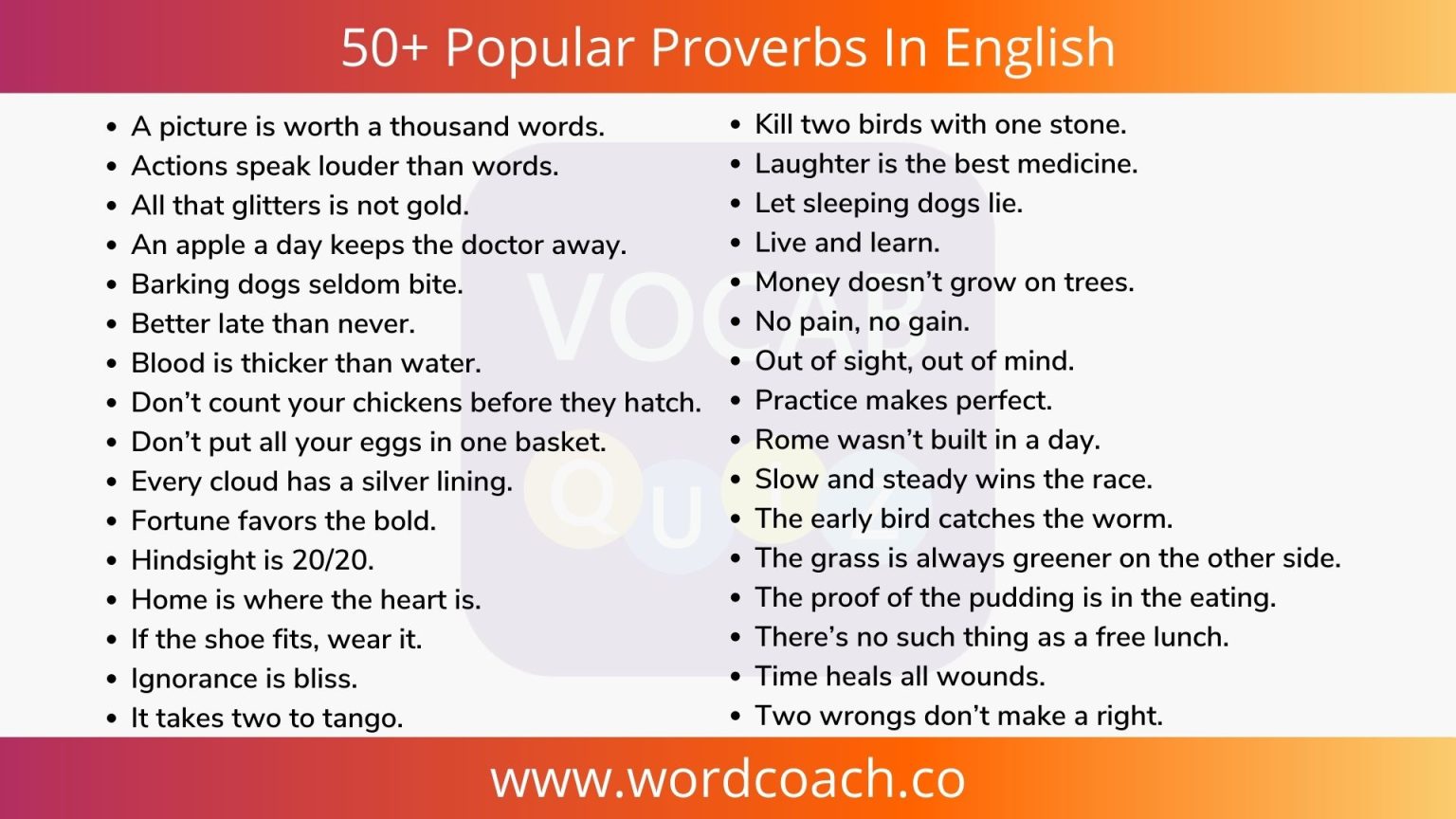 50 Popular Proverbs In English Vocab Quiz