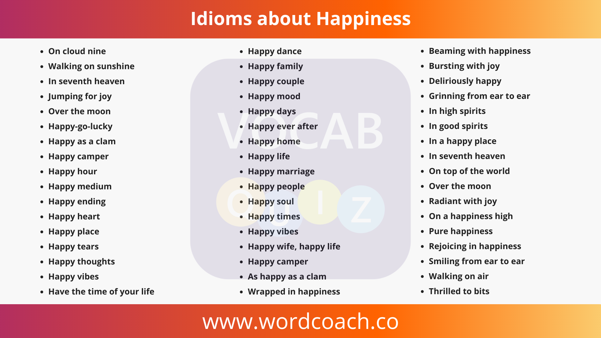 Idioms about Happiness - wordcoach.co
